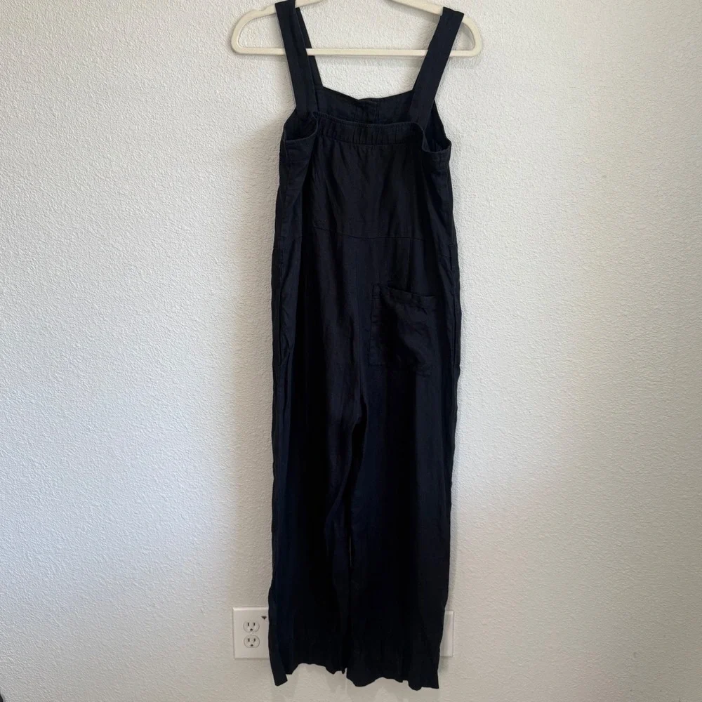 Everlane Black‎ 100% Linen Picnic Jumpsuit Button Front Wide Leg Womens Size 0